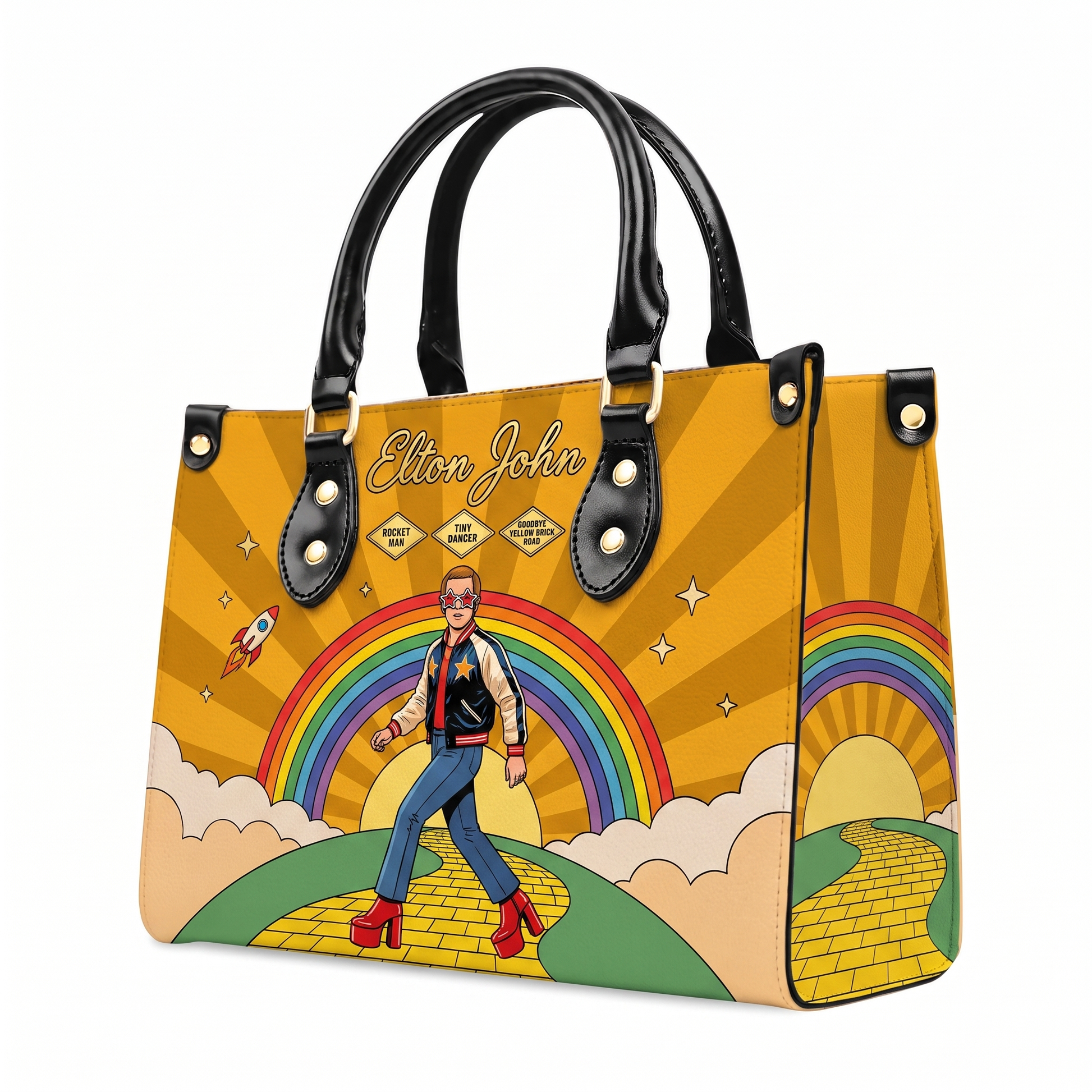 The Rocket Man Tribute Bag — Yellow Brick Road design (product shot)